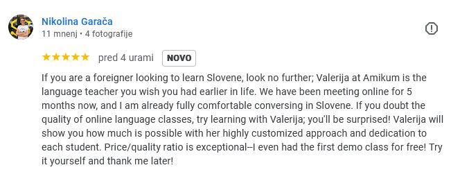 Learn Slovene via Google Meet/online at AMIKUM - opinion